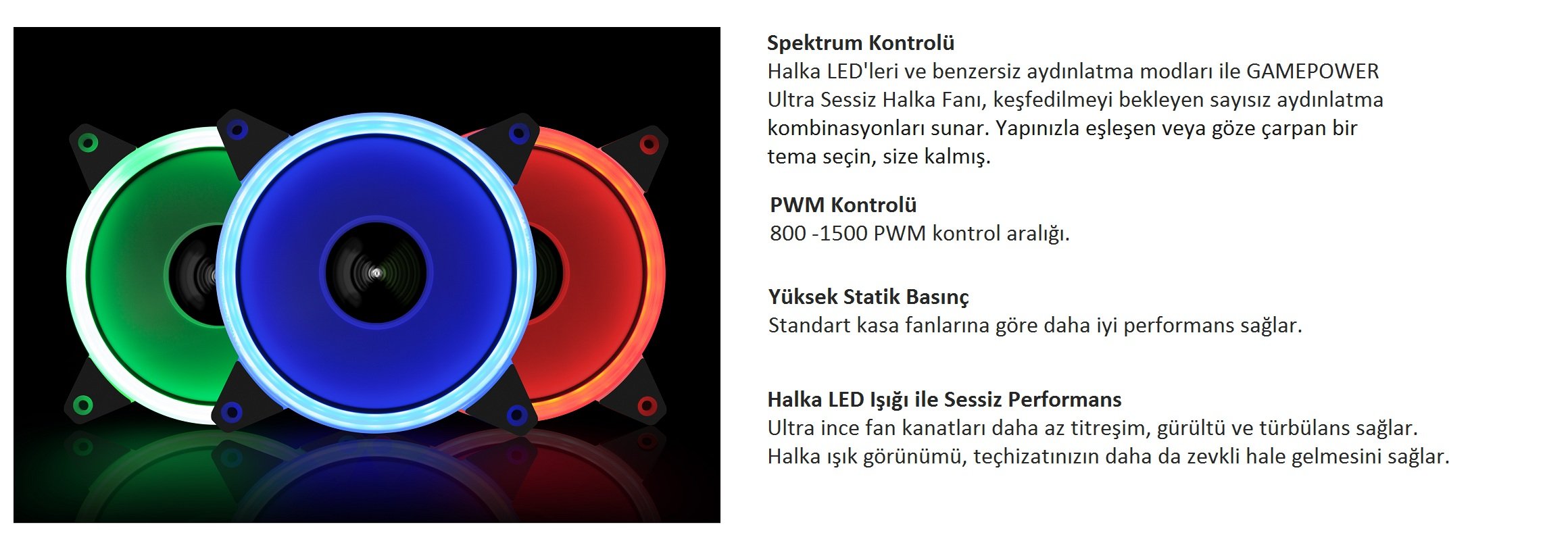 Gamepower GF-30B Ultra Silent 12cm Mavi Ring Ledli Kasa Fanı...Çok Daha Sessiz 16db Çalışma Özellikli Daha Kuvvetli Işık Sağlayan Ring Led Yapılı 1500 Devir/Dk. Hızlı Ultra Sessiz Kasa Fanı